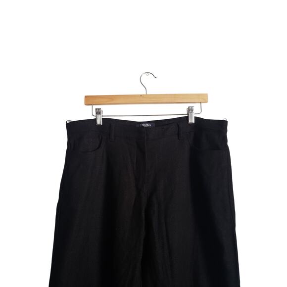 'S Max Mara Cervia Fringe Linen Pants In Black Size 16 - Picture 2 of 9
